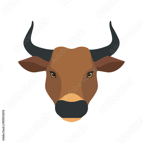 Flat Illustration of a Bull Head, Animal Face Design