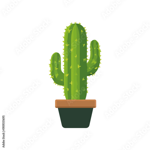 Flat Illustration of a Cactus in a Pot on White