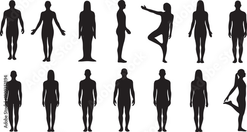 Collection of various human silhouettes in different poses and styles