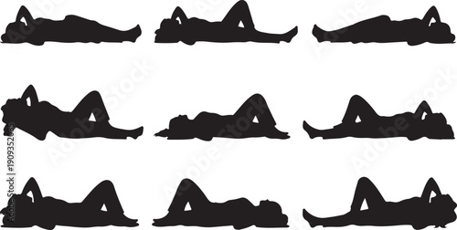 Yoga poses in various stages of movement and relaxation