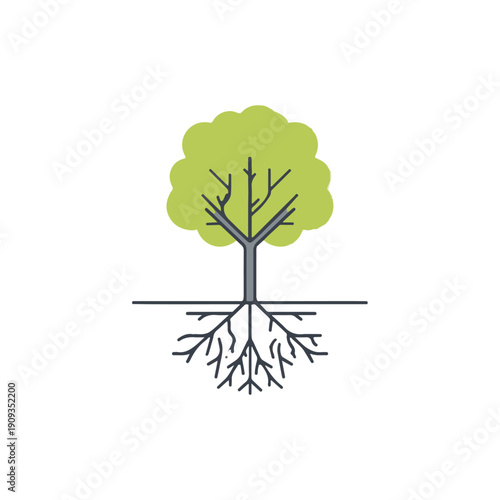 Minimalist Tree Logo with Roots Nature Icon