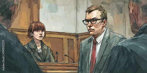  Testimony in Lines: A Moment on the Stand, ai generated.