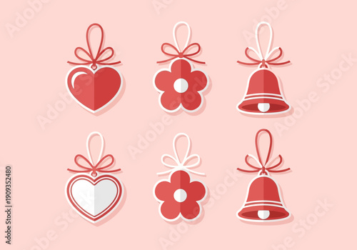 Set of red and white decorative hanging ornaments for celebration