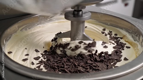 Close Up of Ice Cream Mixing Machine Operating