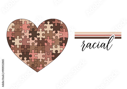 Heart puzzle with different skin tones and racial text