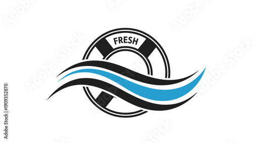 A graphic featuring a life preserver, waves, and the word "FRESH" on a white background