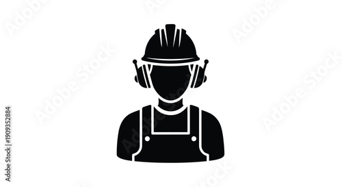 Vector Illustration of a Worker Wearing a Hard Hat and Overalls