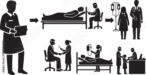Medical Team Providing Patient Care in Hospital Setting Silhouette