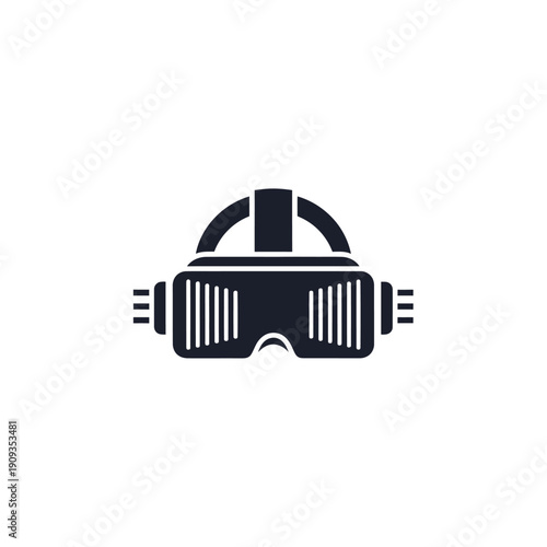 Simple black and white VR headset icon, graphic design for technology, virtual reality concept