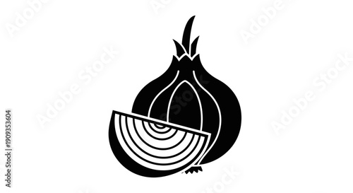 Onion with Slice Black Silhouette Icon