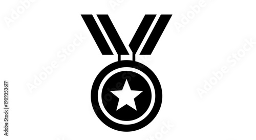 Black Medal with Star and Ribbon Icon