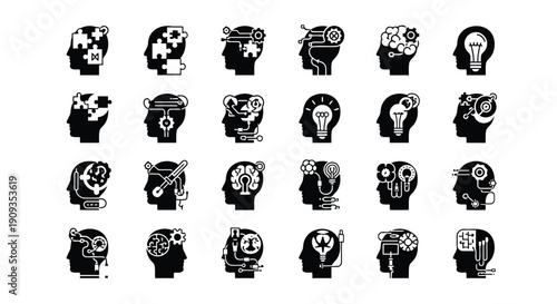 Vector Illustration of Human Head with Creative Ideas and Innovations