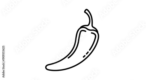 Simple Line Drawing of a Chili Pepper