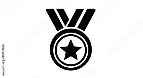 Black Medal with Star and Ribbon Icon