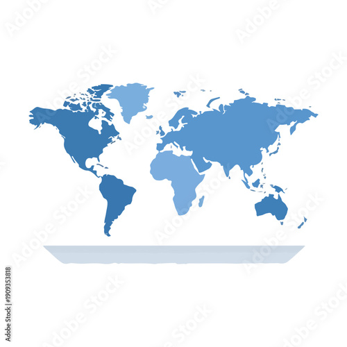 World Map Silhouette in Blue with Horizontal Bar