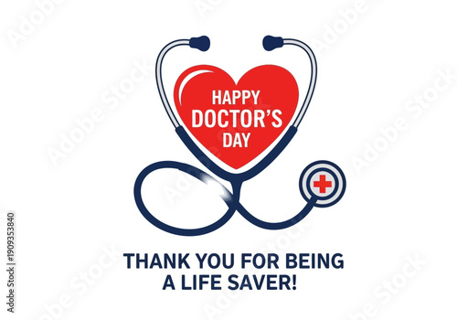 Happy doctors day stethoscope heart graphic