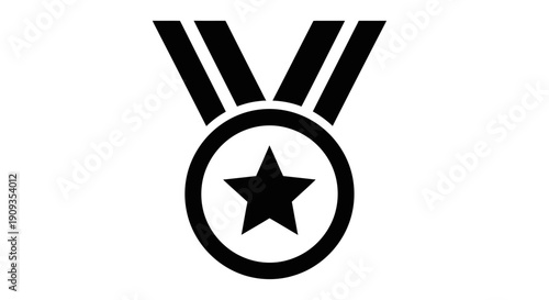 Black Medal with Star and Ribbon Icon