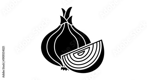Onion with Slice Black Silhouette Icon