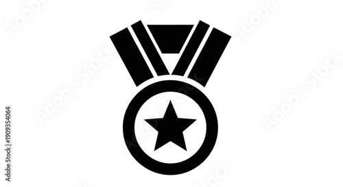 Black Medal with Star and Ribbon Icon