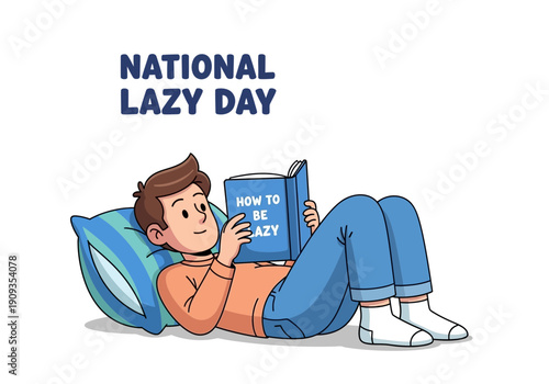 National lazy day illustration of man reading book while relaxing