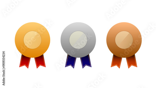 金銀銅のメダルとリボンのフレームデザインセット(ランキング ランク 1位 2位 3位 優勝 リボン ベクター)：金銀銅アイコン14
