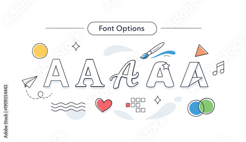Font Options. Typography panel with different letter styles displayed side by side, calm choice and creative