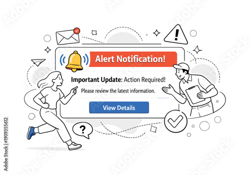 Alert Notification. Notification card popping up with bell icon and soft pulse waves, message clearly