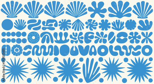 A collection of blue sea creature silhouettes on a white background.