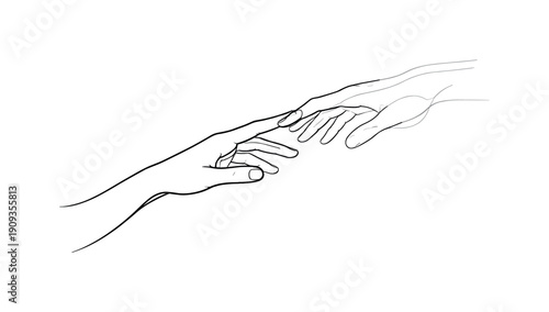 Echoed Contact. Minimalistic one-line drawing of a fading hand gesture that implies touch preserved only in