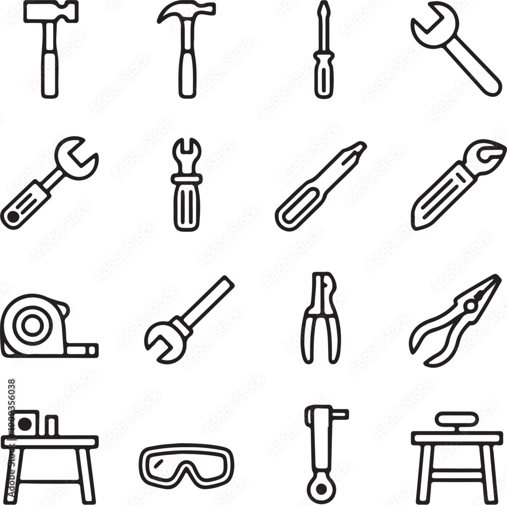 Fototapeta premium tools icons set. Workshop outline style icon set with editable stroke. Vector Illustration.
