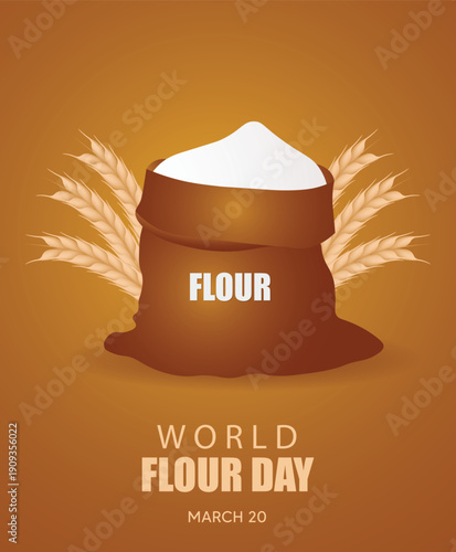 World Flour Day March 20 celebration poster featuring wheat sack illustration design