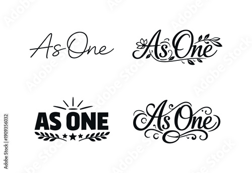 As One. Set lettering. 4 harmonious lettering variations of the same emblematic concept, each with different