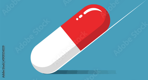 Vector Illustration of a Red and White Capsule on Blue Background