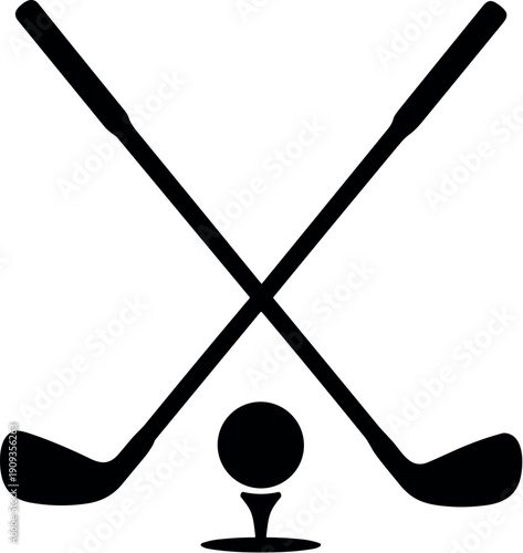 Crossed Golf Clubs and Ball Icon Vector Silhouette Black and White Cricut Design