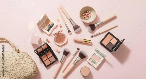 Cosmetic beauty essentials makeup products and tools for everyday use