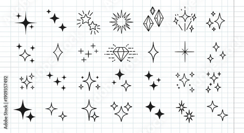 Various star and diamond shapes are illustrated on a grid paper.