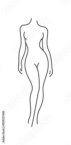 Essential Form. Minimalistic one-line drawing of a simplified human body defined only by outer contour,