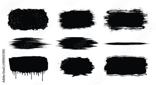 A collection of black brush strokes on a white background, showcasing various textures and styles.