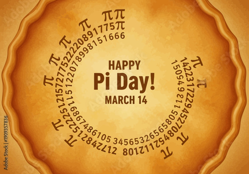 Happy pi day march 14 celebration with pi digits on a pie crust texture