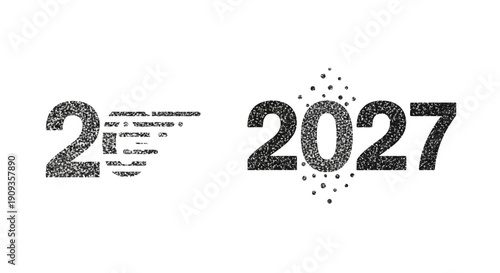 2027 Year Text Effect, Futuristic Digital Numbers with Grunge Texture
