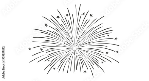 Abstract Burst of Fireworks and Stars, Festive Celebration, Dynamic Explosion