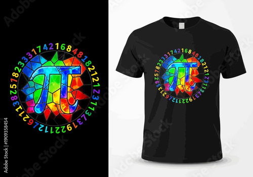 Colorful pi symbol with digits stained glass style graphic design
