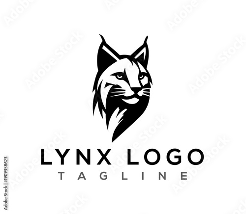 Modern minimalist lynx head logo vector template in black and white style for wildlife and sports team branding identity