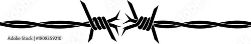 A stark black barbed wire fence illustration representing security boundaries and protective barriers or dangerous restricted zones