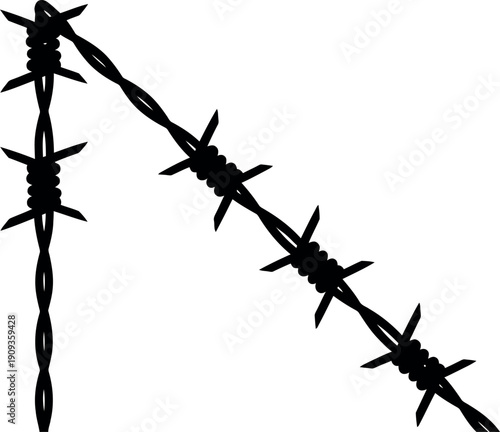 Black barbed wire silhouette graphic symbolizing security danger restriction and boundary for various design projects