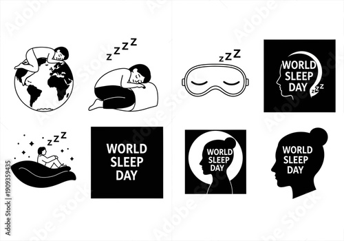 World sleep day icons and graphics collection
