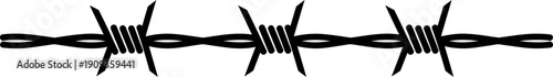 Black barbed wire fence graphic element representing security barrier protection or confinement design illustration