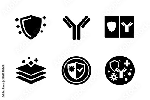 Immune system and antibody defense icons set, vector illustration
