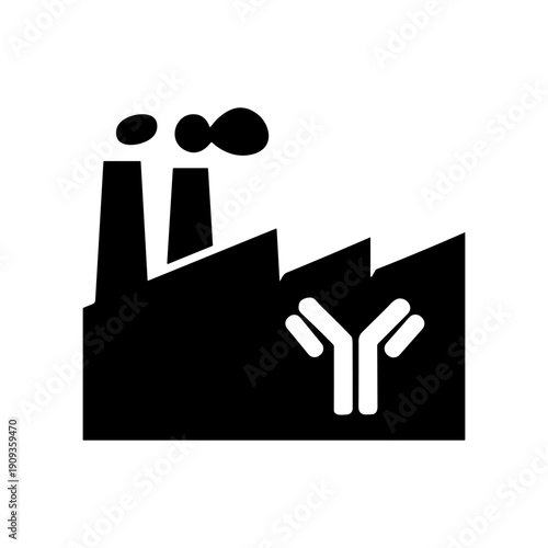 Biotechnology factory with antibody symbol icon, vector illustration