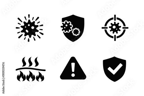 Infection, immune response, and safety icons set, vector illustration